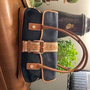 Michael Kors purse 15 1/2 inches wide by 7 1/2 inches tall in a denim material